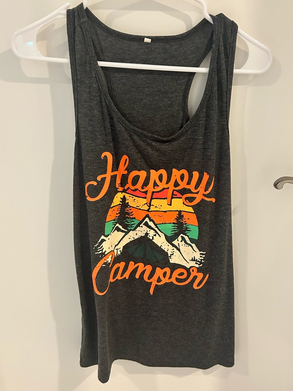 Happy Camper Graphic Tank - Charcoal with Orange & Green